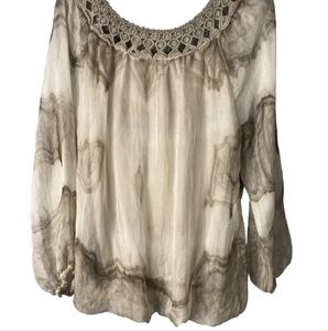 QSIMPLY COUTURE CHIFFON AND LACE BUBBLE TOP SZ XL